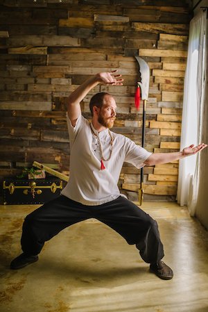 Sifu Chris Didyk executes the Shaolin Kung Fu pattern "Bail Moon From Sea"